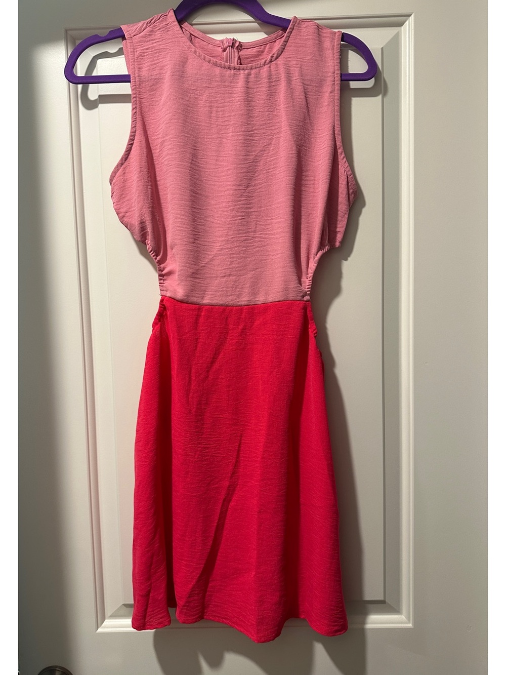 Two-Tone Pink Cut Out Fit-and-Flare Dress